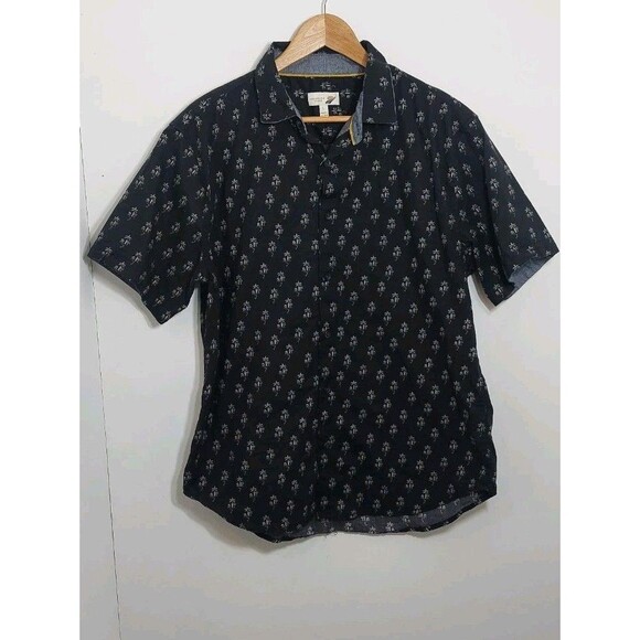Fundamental Coast Men's Size Large Shirt Top Button Down Black Palm Trees - Picture 2 of 13